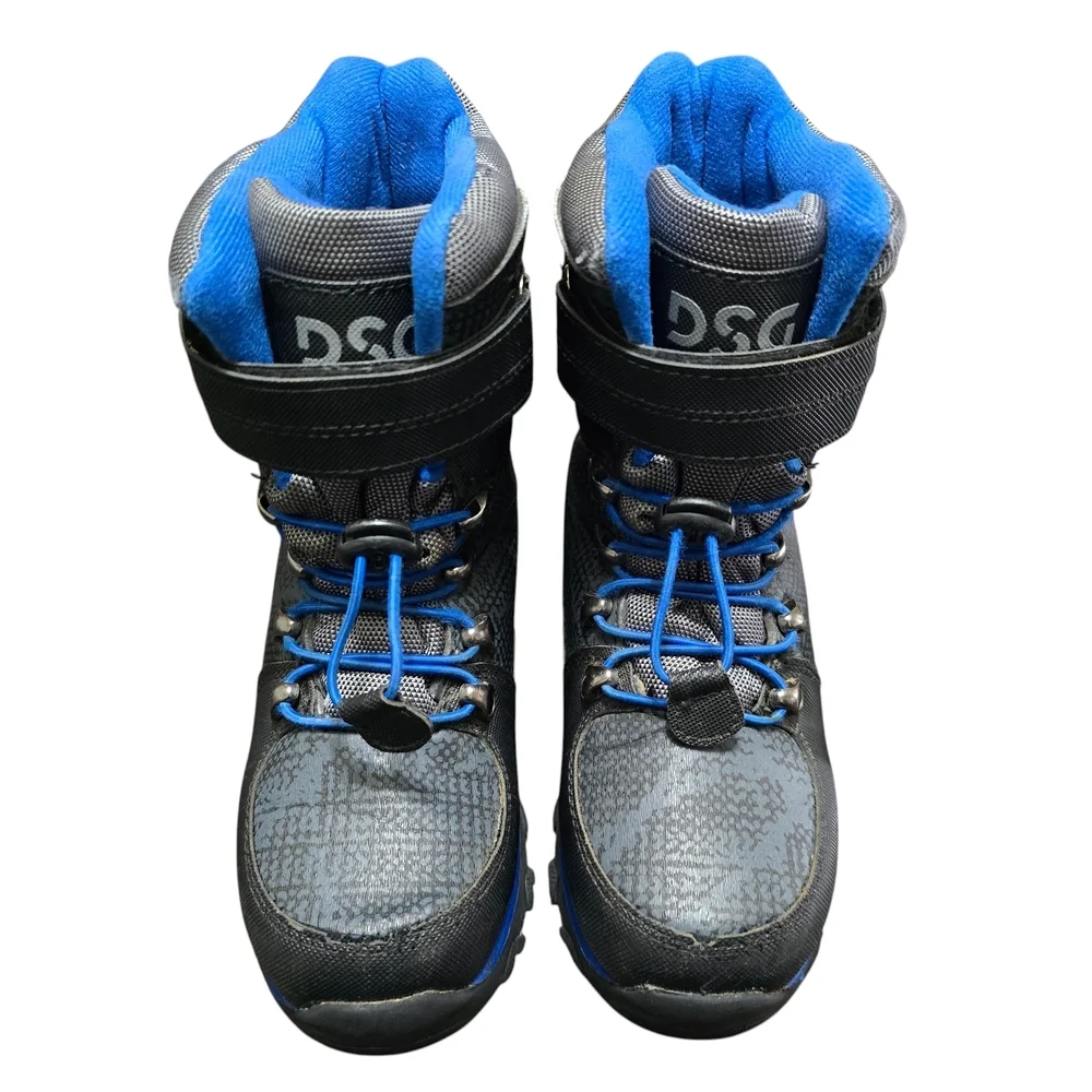 DSG Winter Snow Boots Boys Size 2 Kids Warm Insulated Black Blue Gray